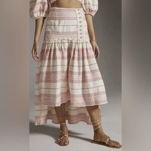 Anthropologie Pink and Cream Midi Skirt